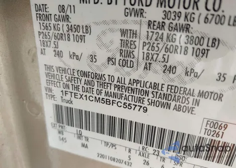 2011 Ford F-150 Xlt z USA, uszkodzony, nr VIN 1FTEX1CM5BFC55779